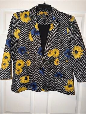 NYC Black Chevron Blazer with Yellow & Blue Floral Print